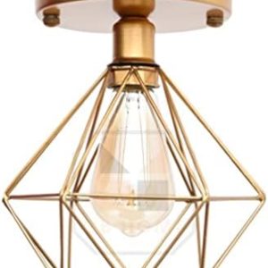 Lustre De Teto Industrial Plafon Retrô Aramado Diamante Dourado