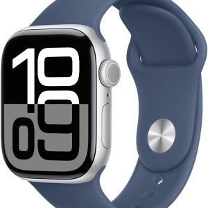 Apple Watch Series 10 GPS • Caixa prateada de alumínio – 42 mm • Pulseira esportiva denim – M/G