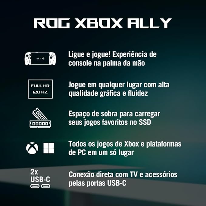 ROG Xbox Ally Console Portátil Tela 7" Touchscreen 120Hz, AMD Ryzen Z2A 2 GHz, 16 GB RAM, 512 GB SSD, Windows 11 Home - White - RC73YA-NH003W - Imagem 4