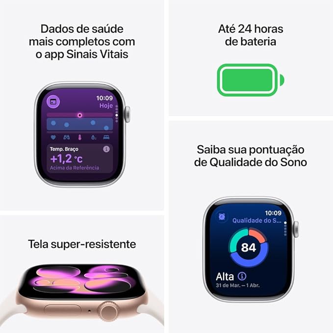 Apple Watch Series 11 GPS, Caixa em alumínio rosa‑dourado de 46 mm com Bracelete desportiva rosa leve - M/G - Imagem 3