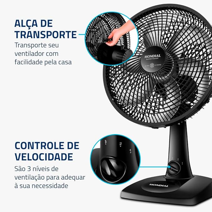 MONDIAL Ventilador de Mesa 30cm Super Power, Preto, 60W, 220V - VSP-30-B - Imagem 4