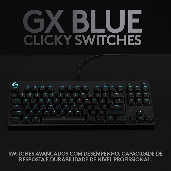 Teclado Mecânico Gamer Logitech G PRO com Layout US, RGB LIGHTSYNC, Design TKL, Cabo Destacável e Switch Exclusivo GX Blue Clicky - Imagem 2