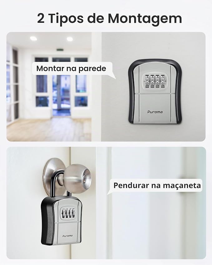 Puroma Caixa de bloqueio de chave, cofre de combinação portátil para chaves de casa, caixa de segurança de código redefinível para casa, escritório, garagem, armazenamento de chaves sobressalentes de apartamento (1 pacote) - Imagem 2