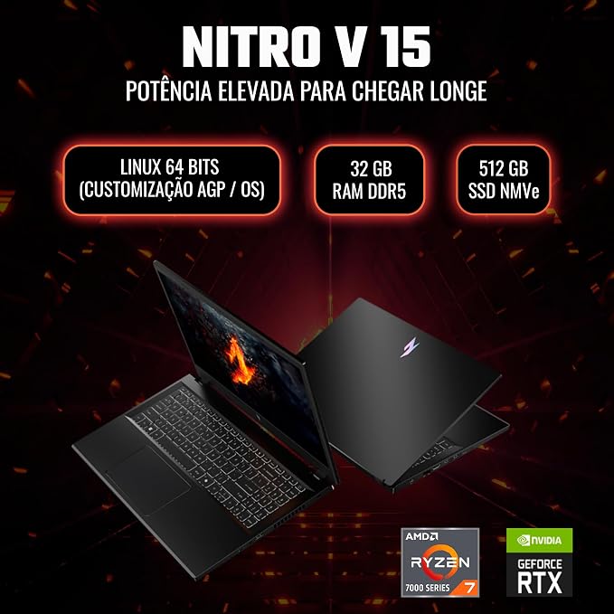Acer Nitro V 15 Notebook Gamer 15.6" AMD Ryzen 7 RTX 4050 32GB RAM - Imagem 2