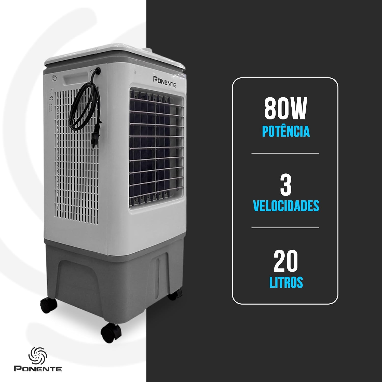 Climatizador Evaporativo Ponente CLIP20 20L 80W 4 em 1 com 3 Velocidades Baixo Consumo Econômico com Rodinhas para Ambientes Internos - Imagem 4