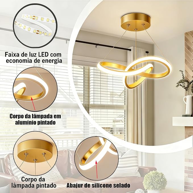 EKROTOK Lustre Pendente 28CM, Lustre de Alumínio 28W com Luz de 3 Cores, Luminária De Teto com Abajur de Silicone (110-220V) - Imagem 3