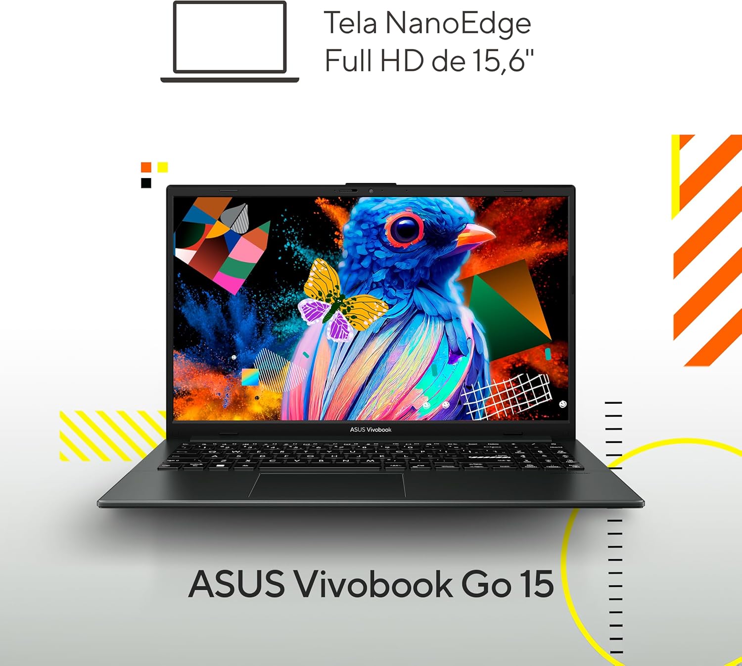 Notebook ASUS VivoBook Go 15, AMD RYZEN 5 7520U, 8GB, 256GB SSD, KeepOS, Tela 15,6" FHD, Mixed Black - E1504FA-NJ731 - Imagem 2