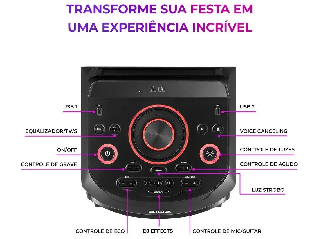 Caixa de Som Torre Aiwa AWS-T2W-02 Bluetooth 2300W RMS Amplificada - Imagem 9