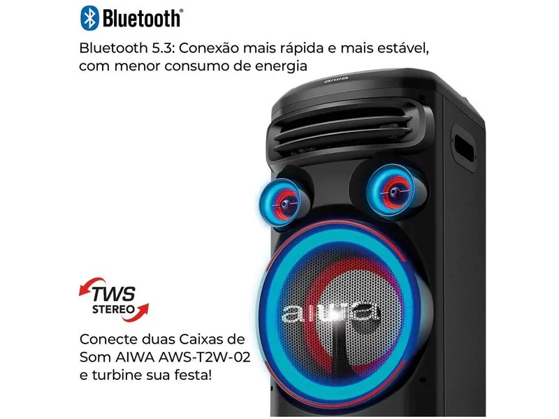 Caixa de Som Torre Aiwa AWS-T2W-02 Bluetooth 2300W RMS Amplificada - Imagem 3
