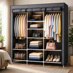 Armário Guarda Roupa Organizador Dobrável Desmontável Portátil de 3 colunas Cinza Suporta 30Kg - Genérica