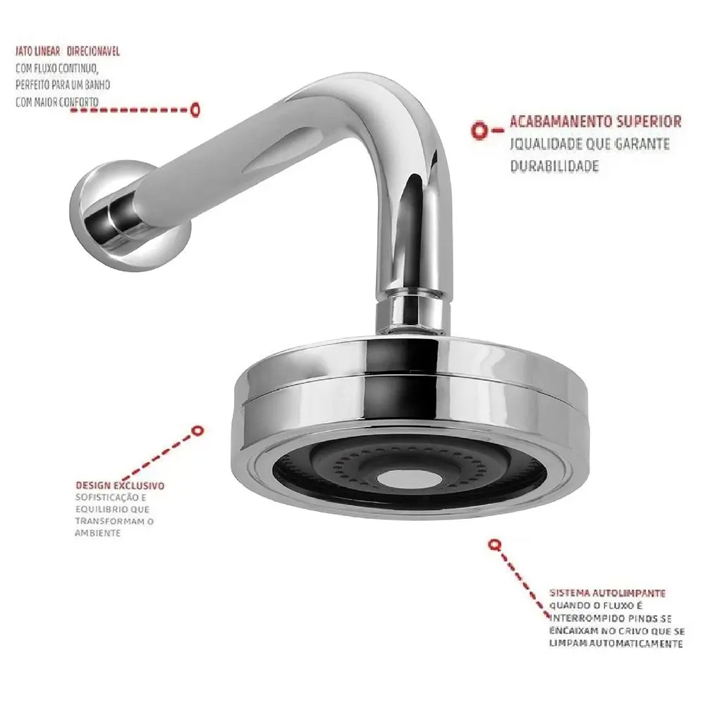 Chuveiro Ducha Autolimpante Compatível com Aquecedor Solar e Gás - Modelar - Imagem 3