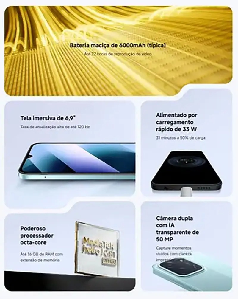 Smartphone POCO C85 NFC Lançamento Xiaomi 2025 50mp tela 6,9 120Hz 128GB 6GB Ramboost celular Ultra Fluidez 6000mAh Top 1º Custo benefício - Imagem 2