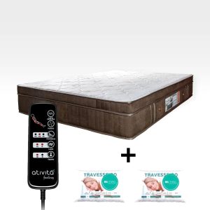 Colchão Queen 1,58x1,98 Ortopédico Com Massageador E Controle Marrom 2 Travesseiros ALLMAG