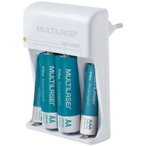 Carregador de Pilhas Recarregáveis AA e AAA - Multilaser com 4 Pilhas 2AA 2AAA
