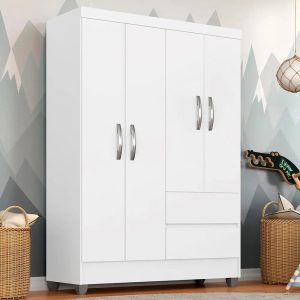 Guarda Roupa Solteiro Bruna 4 Portas Branco FF - A Móveis Arapongas