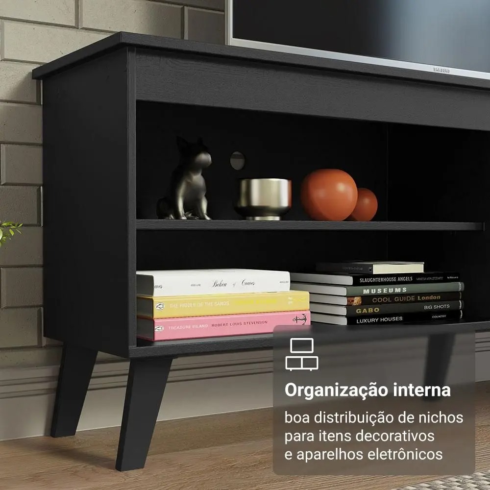Rack para TV até 65 Polegadas com Pés Preto Turim Madesa - Imagem 6