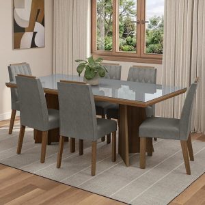 Conjunto Sala de Jantar Tampo de Vidro 6 Cadeiras Pienza Madesa