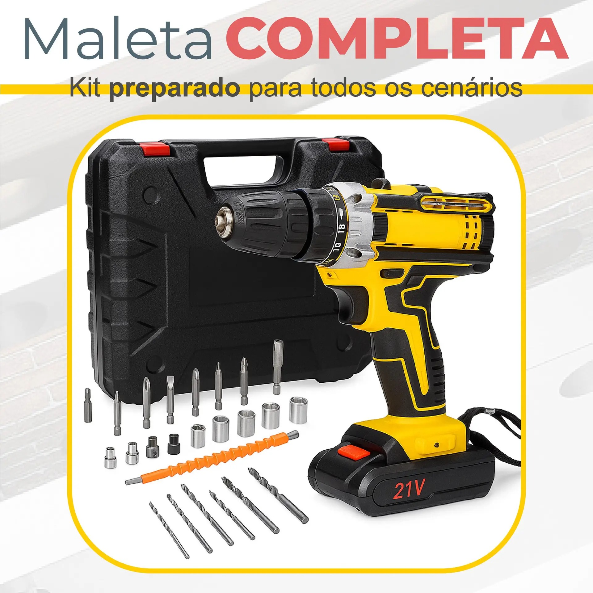 Parafusadeira Furadeira 21v Com 2 Baterias Bivolt Profissional 60Hz Sem Fio Com Maleta De Ferramentas Linha Premium - AERO HOME - Imagem 2