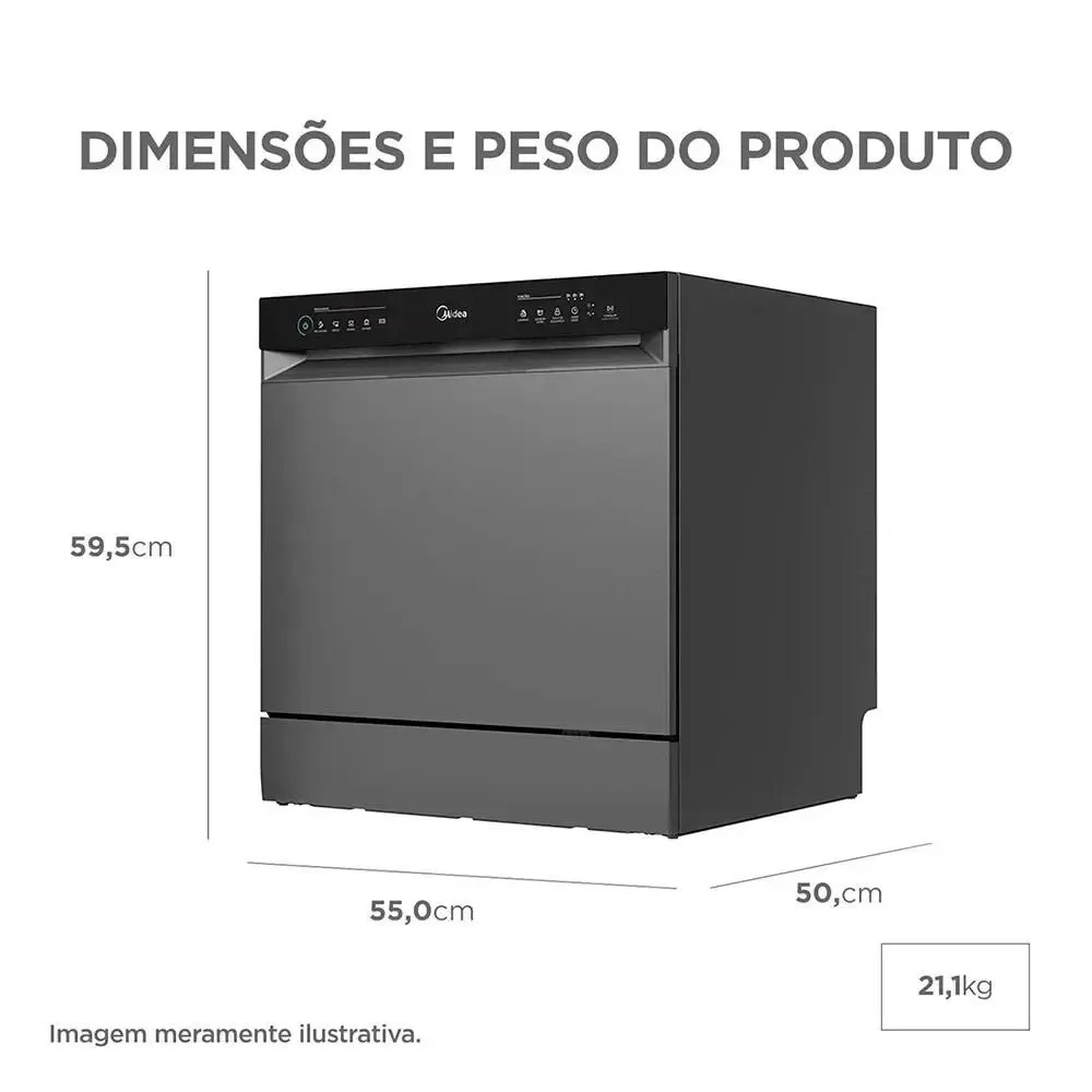 Lava Louças 8 Serviços Cinza Touch Plus Midea 110/220V - Imagem 2