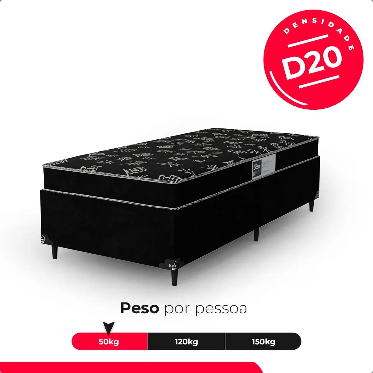 Cama Box Solteiro + Colchão Espuma D20 - 51x88x188cm - Suede Preto - e-Shop Casa - Imagem 6