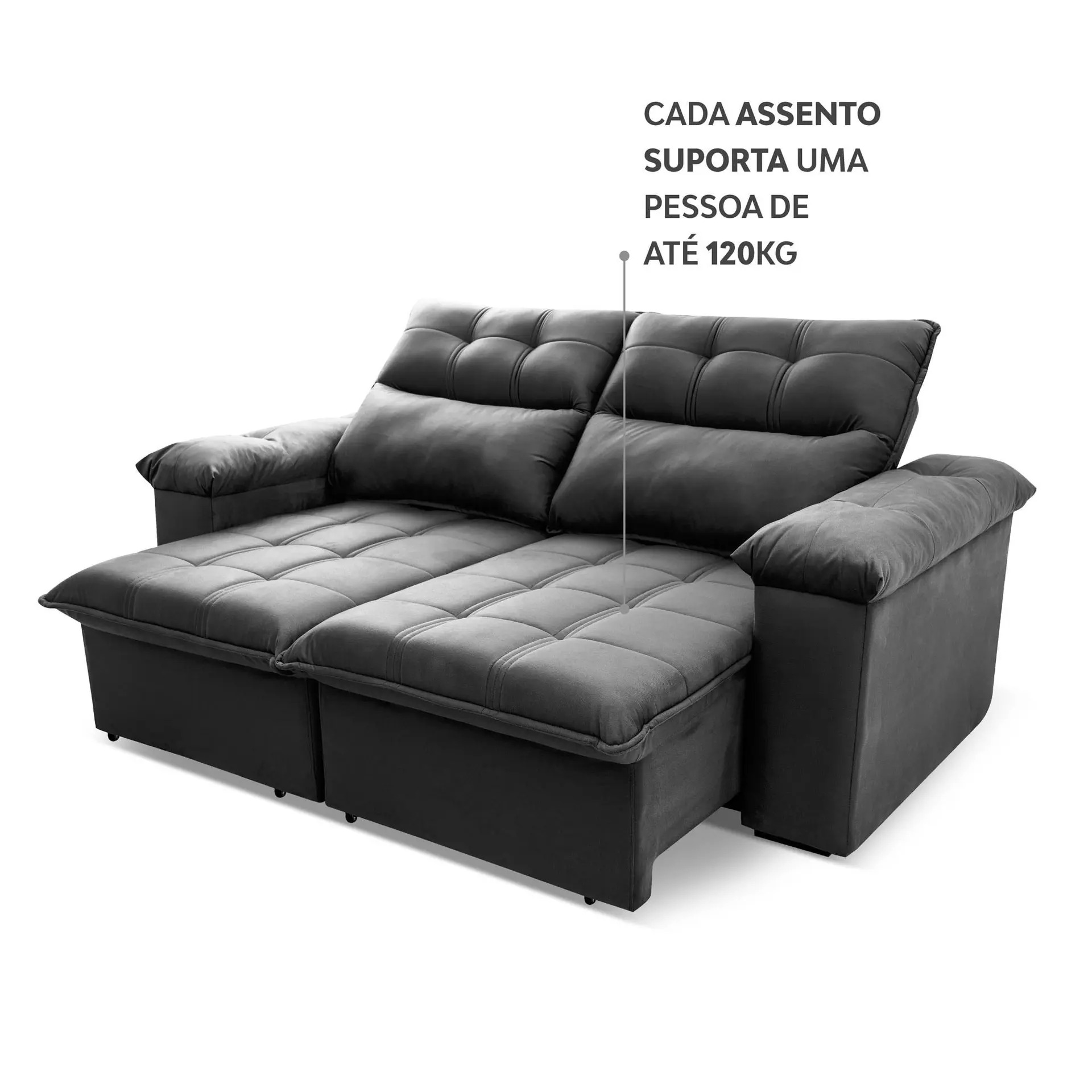Sofá Retrátil/Reclinável Verona 1,80m Suede Velut Cinza c/ Molas no Assento - King House - Imagem 4