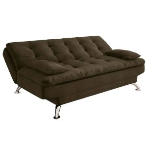 Sofá-Cama 3 Lugares Casal Premium II Suede Café - Mobly