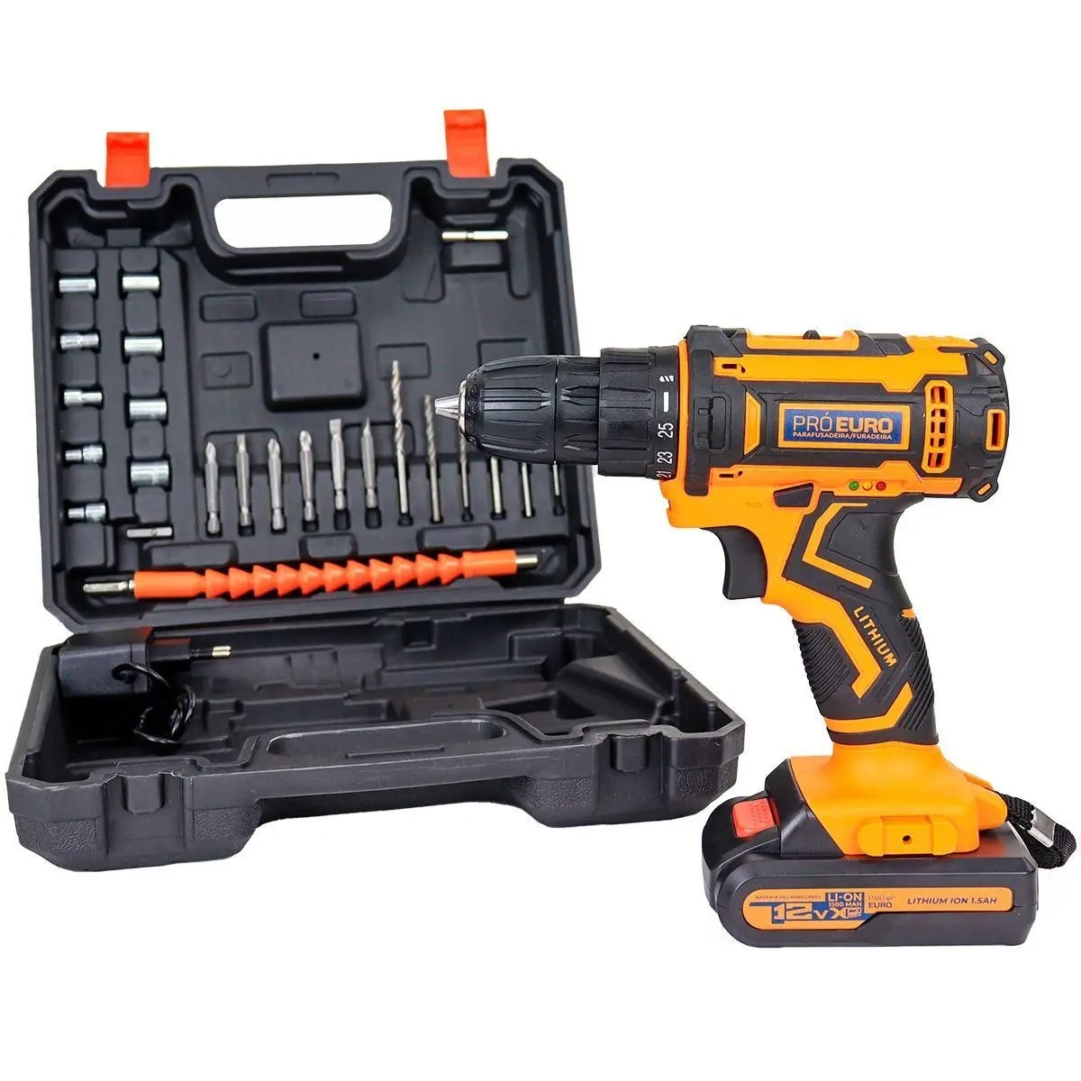 Parafusadeira Furadeira Sem Fio 12V Mandril Rápido 10mm com Carregador Bivolt Pró Euro - PRO EURO - Imagem 5