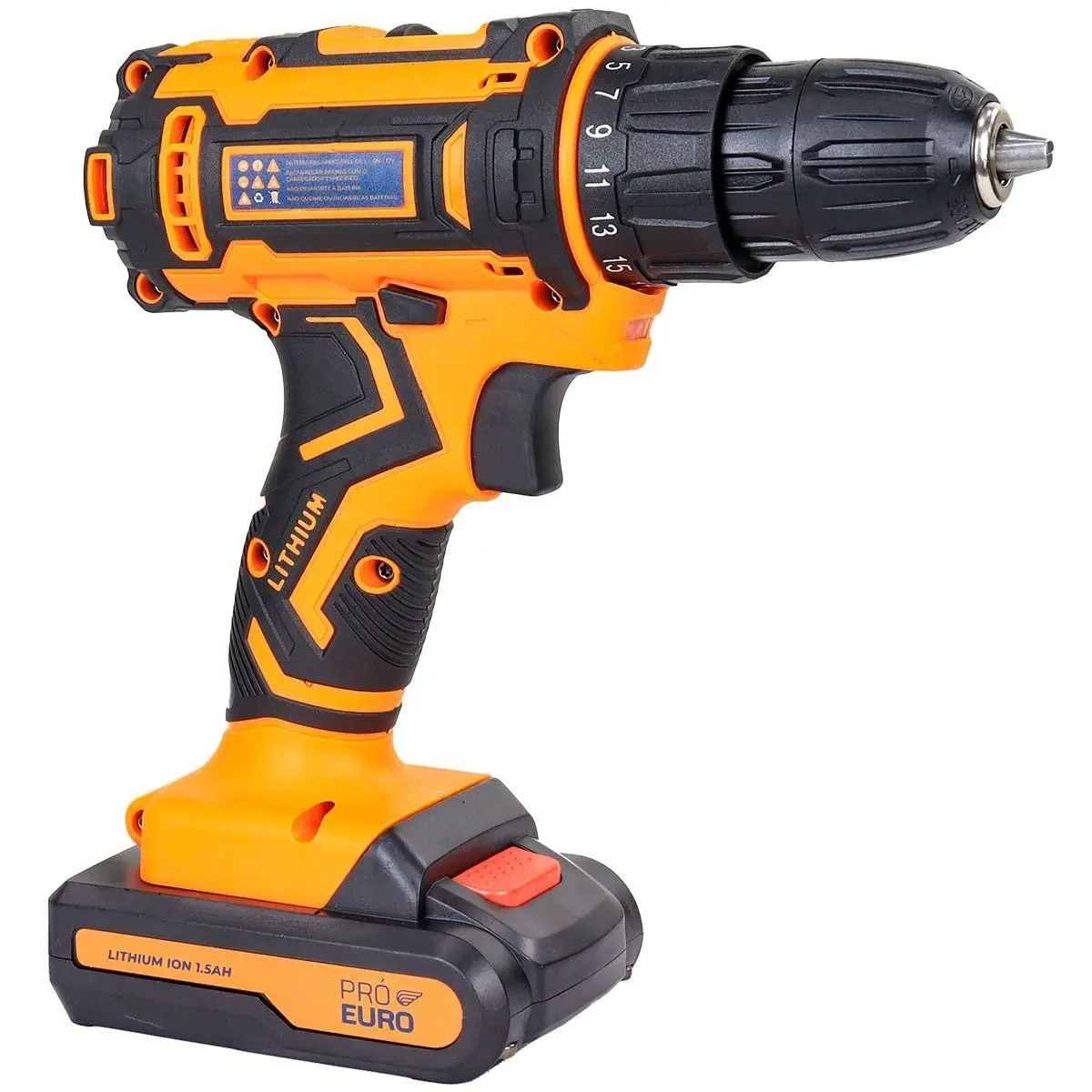 Parafusadeira Furadeira Sem Fio 12V Mandril Rápido 10mm com Carregador Bivolt Pró Euro - PRO EURO - Imagem 2